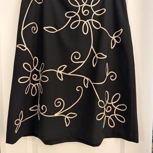 LOFT Black Skirt with Cream Floral Soutache Embroidery- wool blend